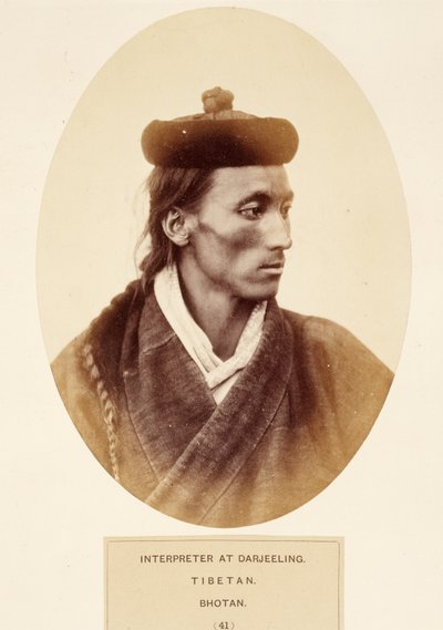Interpreter at Darjeeling, Tibetan, Bhotan, from The People of India, by J. Forbes Watson, published 1868 by English Photographer